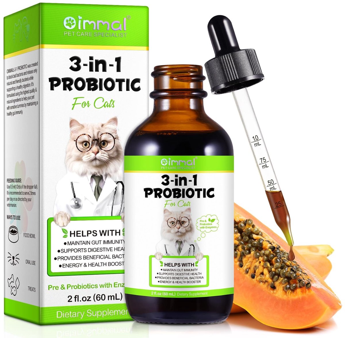 Dailygoods- Probiotica 3-in-1 druppels - Darmgezondheid - Spijsverteringsenzymen - Geschikt voor kittens/volwassen katten - 60 ml - Ondersteunt algemene gezondheid - Kattenvoeding
