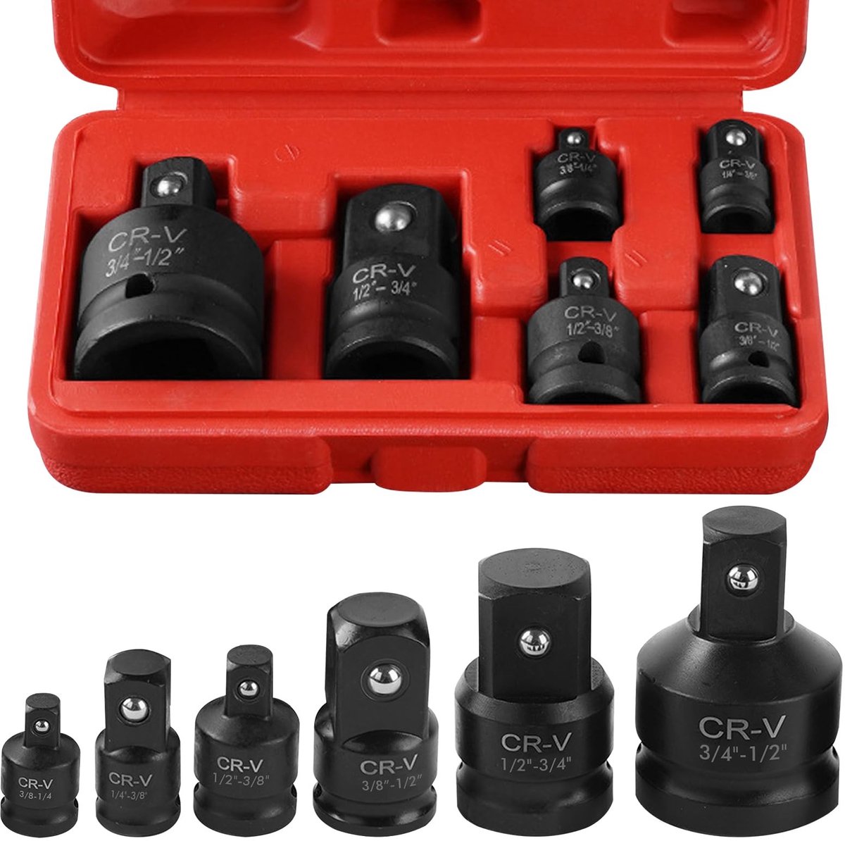 Dailygoods- Slagadapter Verloopset 8 Stuks - Krachtadapter Set - Dopsleutel Adapter - Chroom Molybdeen Staal - 1/4/3/8/1/2/3/4 Inch - Scherpe Hardheid 52 HRC - Dopsleuteladapter