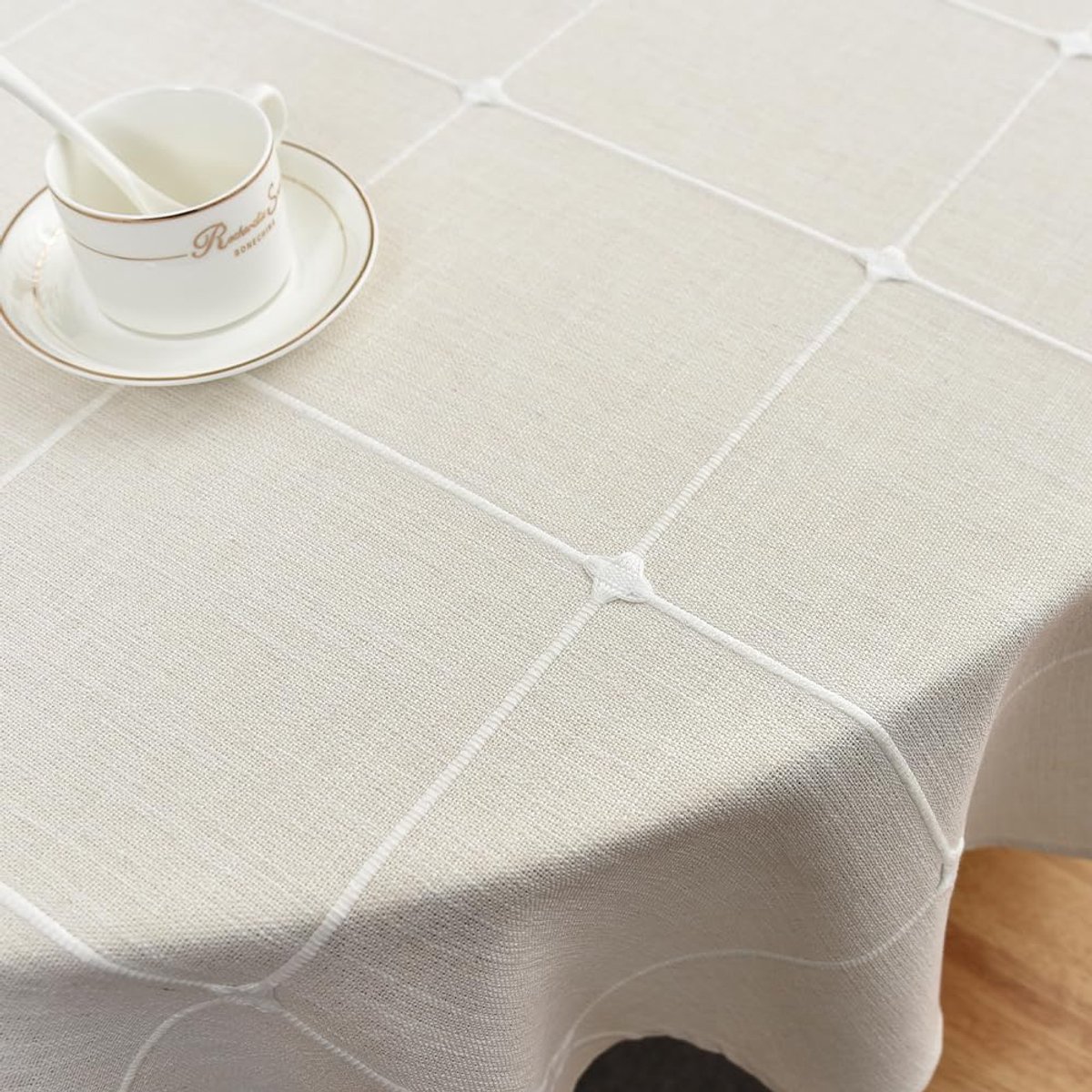 SnelShoppen - Rond Tafelkleed 150 cm Wit - Linnen Tafelkleed voor Eetkamer, Buiten, Picknick, Verjaardag, Herfst, Kerstmis, Halloween