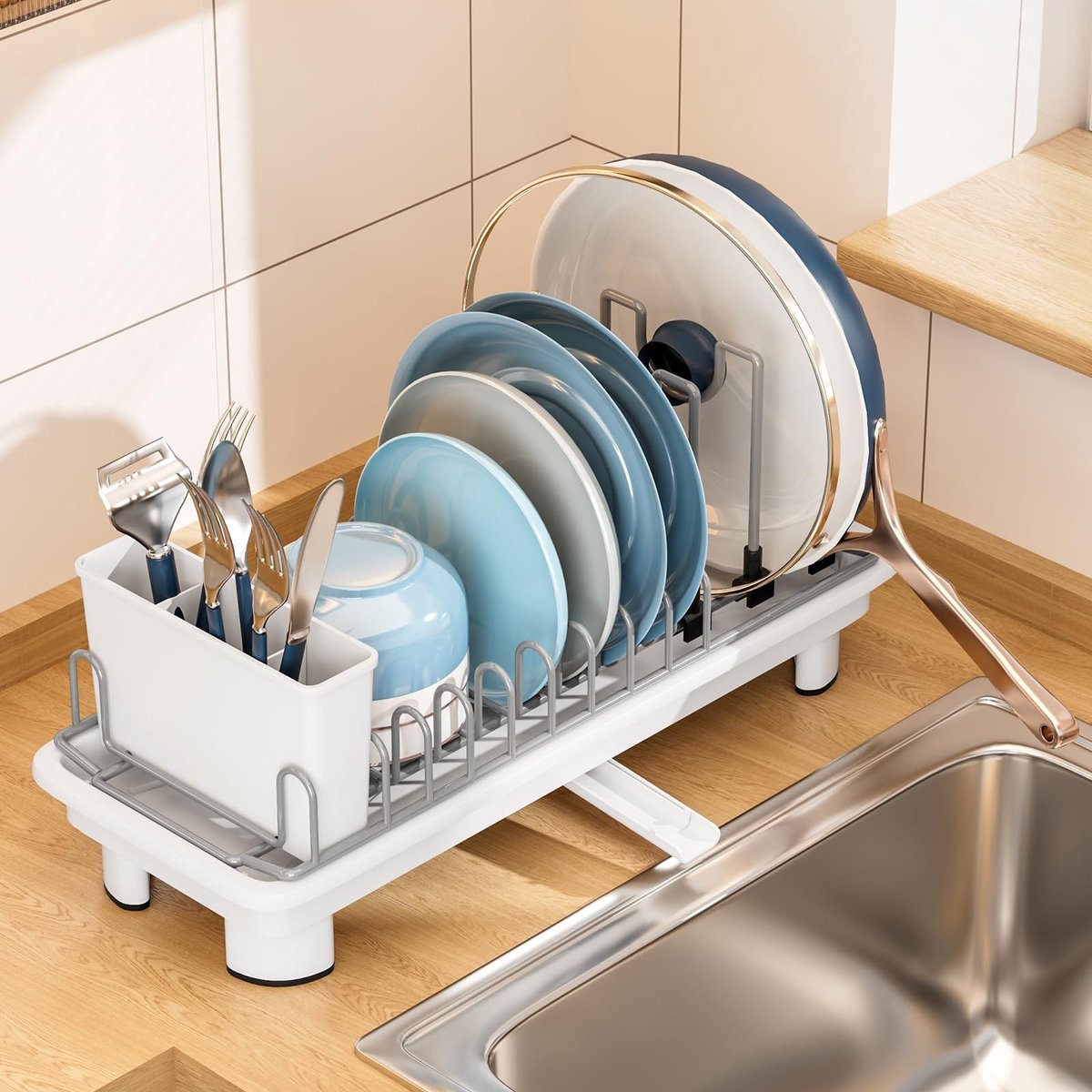 Dailygoods - Klein Afdruiprek - Compact Met Bestekhouder en Draaibare Uitloop