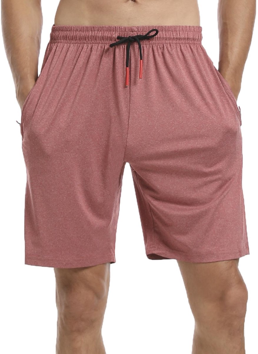 SnelShoppen - Sportshorts Heren XL met Ritssluiting, Lichte Stretchstof, Wijnrood - Ideaal voor Sport, Fitness, Vakantie en Vrije Tijd