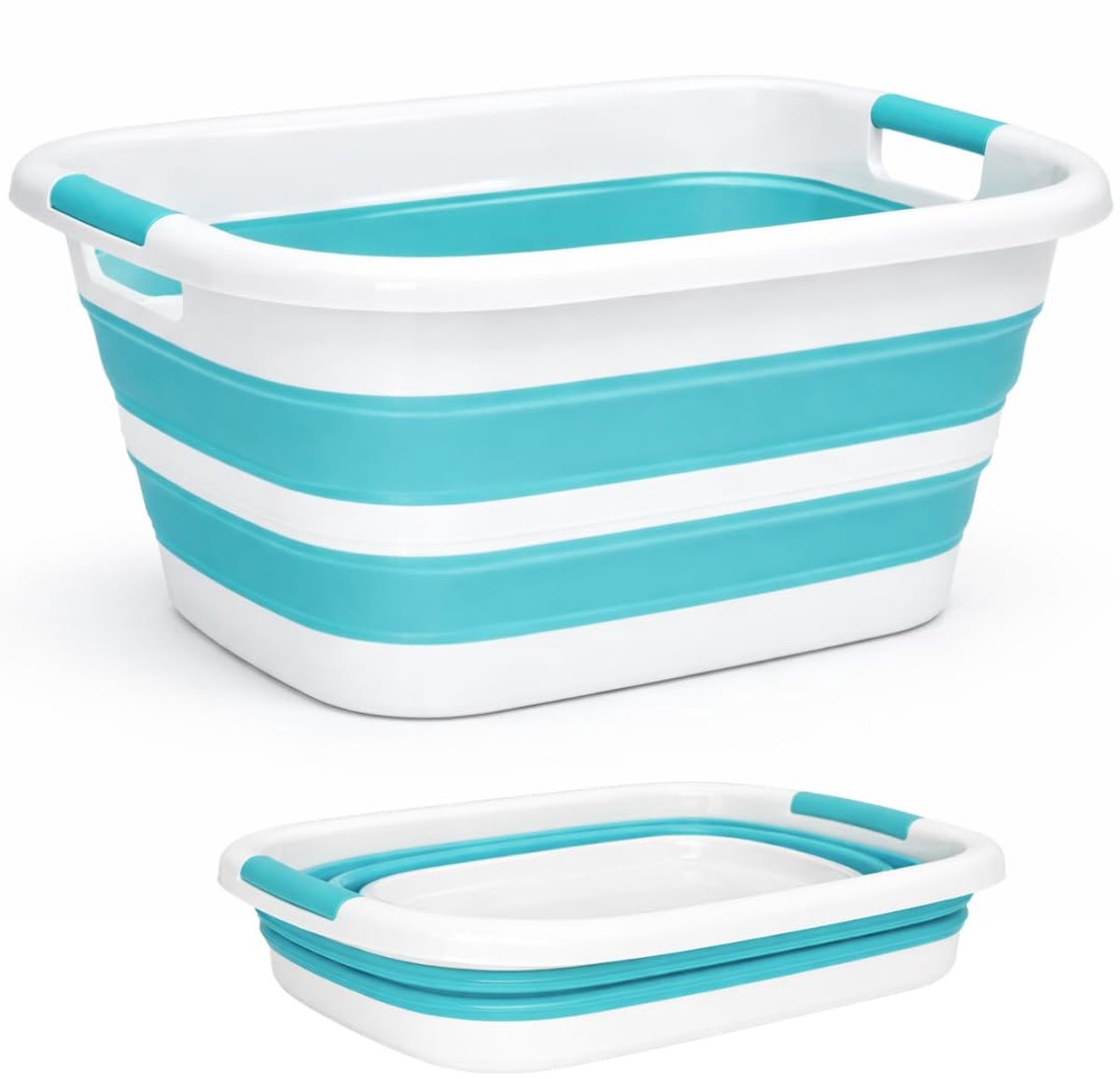 SnelShoppen - Opvouwbare Wasmand 26L - Ruimtebesparende Wasmand met Handgrepen - Sterk Plastic & Flexibele Siliconen - Turkoois - Ideaal voor Wasgoed