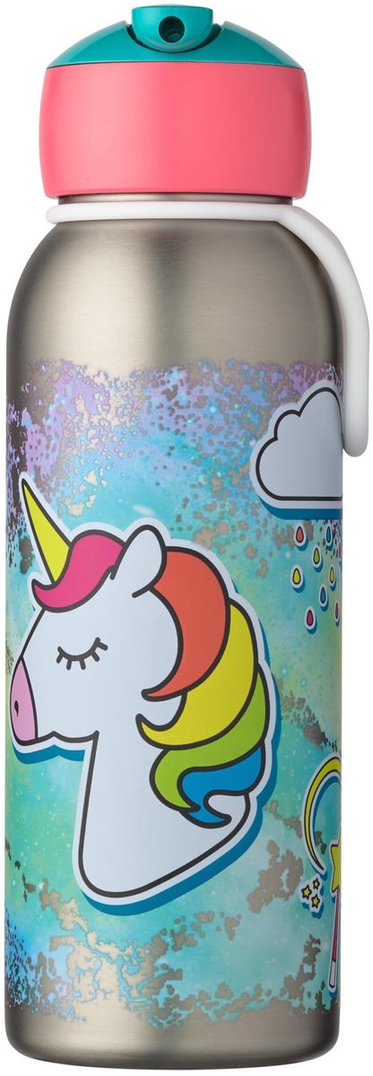 Dailygoods - Geïsoleerde Flip-Up Drinkfles Campus 350 ml - Eenhoorn Design