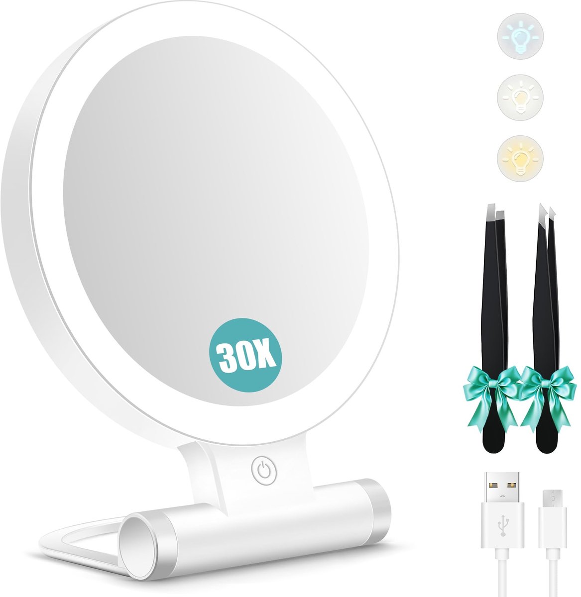 Dailygoods - Draagbare Makeup Spiegel met Verlichting en 30x Vergroting