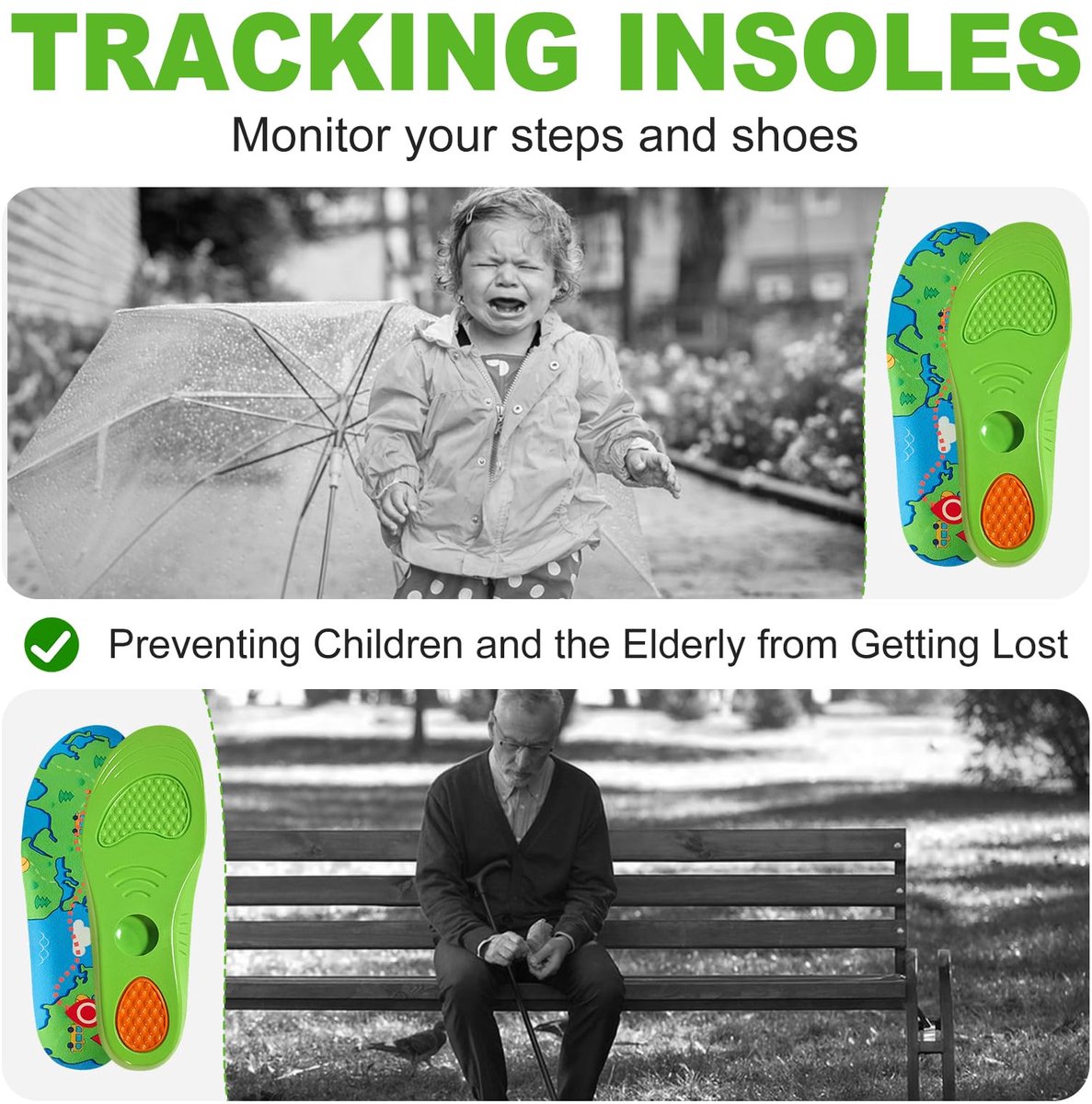 Dailygoods - AirTag-beschermzool voor kinderen en ouderen - Verborgen GPS-inlegzolen voor schoenen