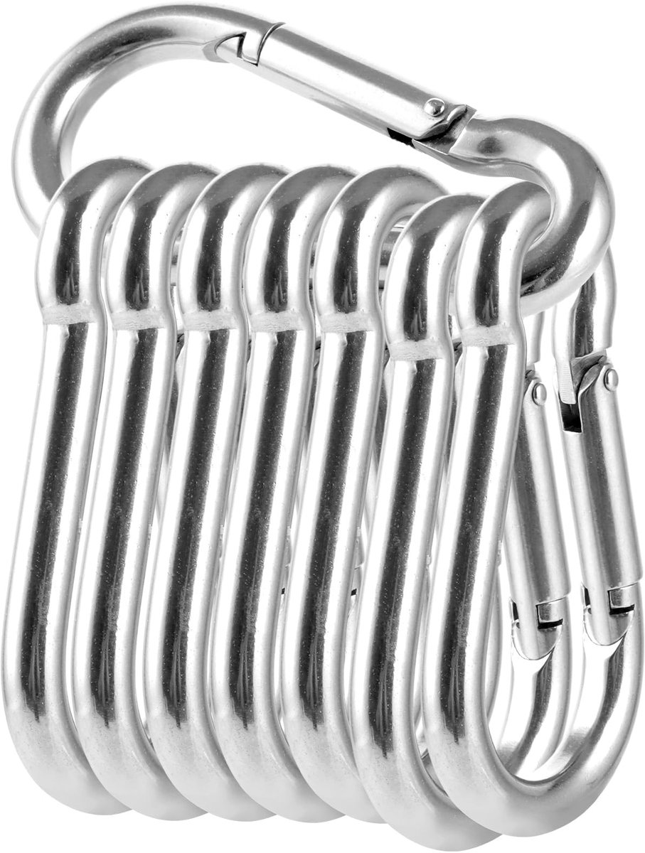 SnelShoppen - FWEEK 8 stuks M10 Karabijnhaak Roestvrij Staal 10x100 mm D-vorm Anti-locking 600 kg Draagkracht Zilverkleurig Groot Voor Zware Belasting