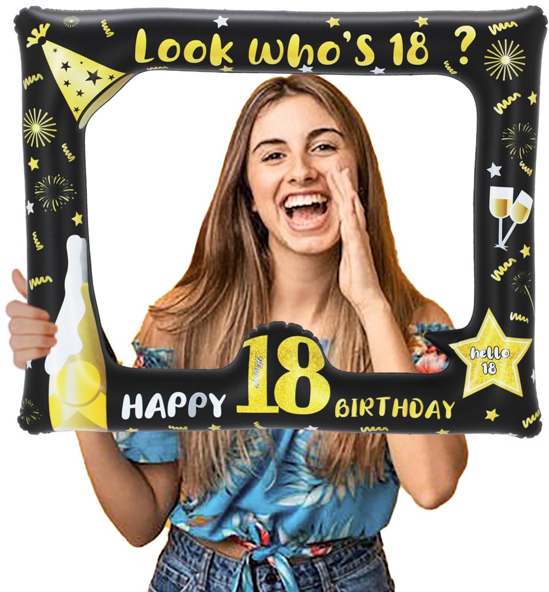 Dailygoods - 18e Zwart Goud Opblaasbare Fotocabine - Grappig en uniek voor verjaardagsfeestjes