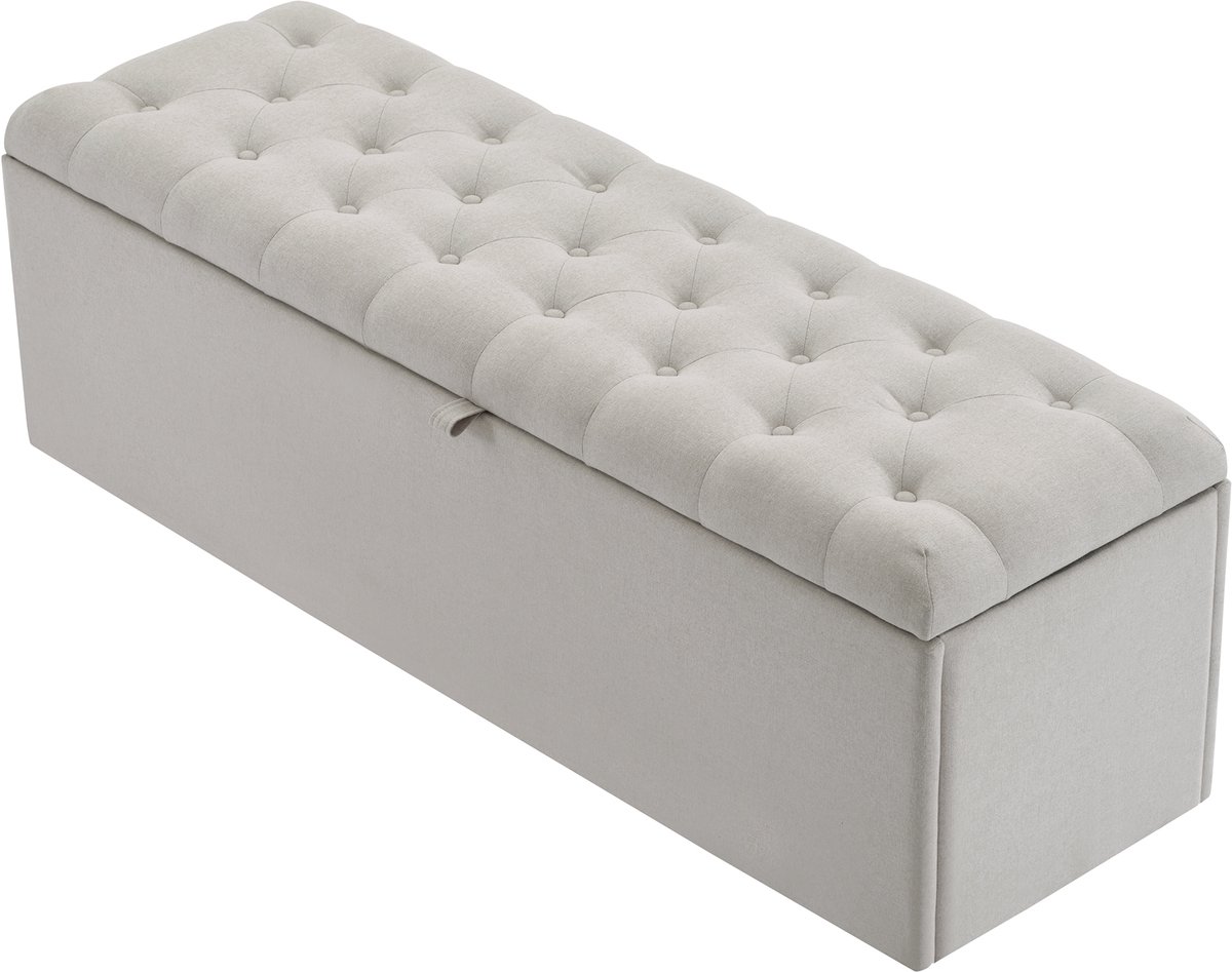 Opbergbank - Bedbank - Hocker - Dekenkist - Linnen - Opbergruimte - Modern Design - Zachte Zitting - Slaapkamer - 141x41,5x47cm - Zitbank - Lichtgrijs