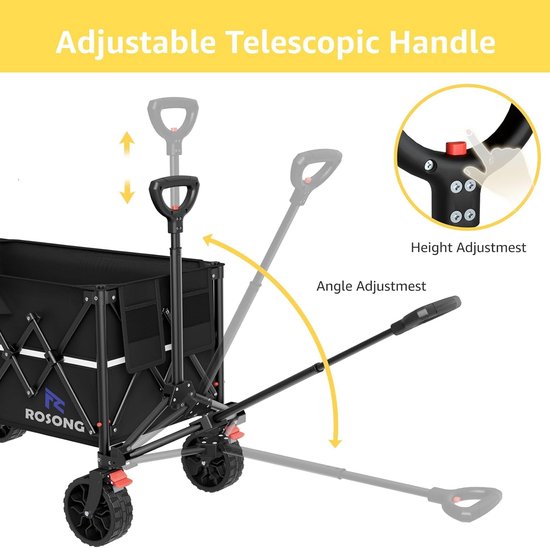 SnelShoppen - Opvouwbare Bolderkar 150 liter met Remmen, Grote Wielen, Inklapbare Handwagen voor Camping, Strand, Tuin en Winkelen van Snelshoppen — afbeelding 5