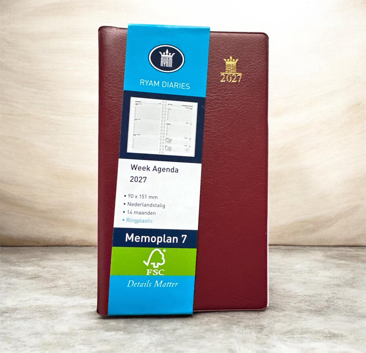 Zakagenda 2027 - Ryam Zakagenda 2027 - Memoplan 7 BORDEAUX met Spiraal (9cm x 15cm)