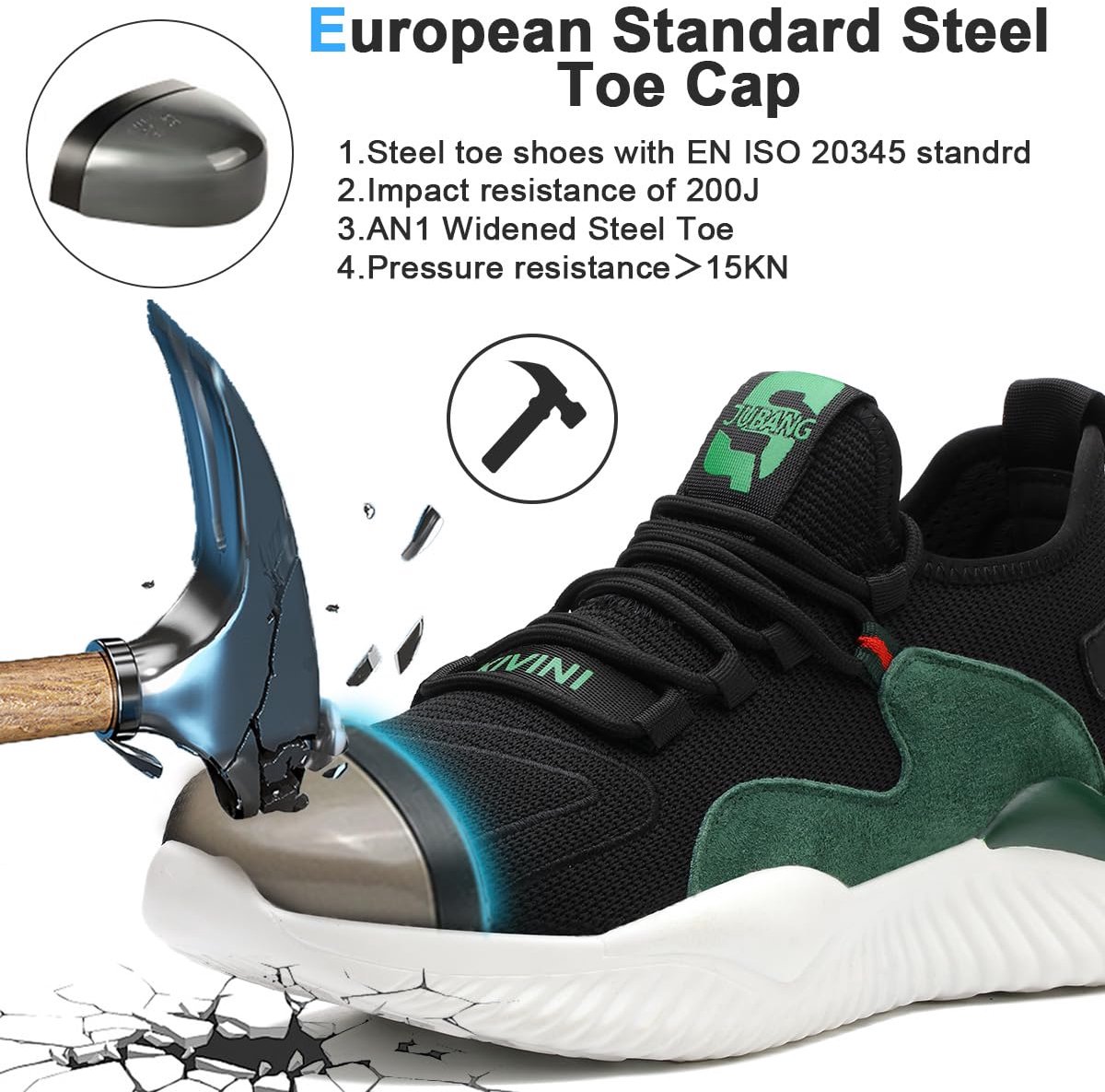 SnelShoppen - Veiligheidsschoenen Heren & Dames S3 Stalen Neus Lichtgewicht Ademend Unisex Werkveiligheidsschoenen Zwart Turkoois voor Bouw en Industr