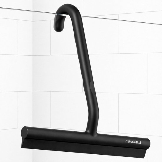 Minismus HangWipe douchewisser — 21 cm zwart, met ingebouwde haak