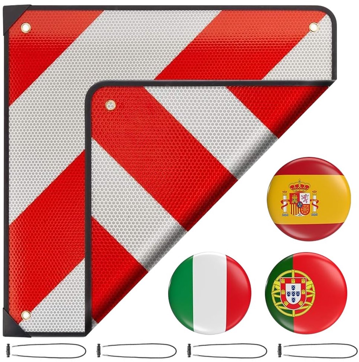 SnelShoppen - 2-in-1 Reflecterend Waarschuwingsbord Aluminium 50x50 cm met Bevestigingsbanden voor Spanje, Italië en Portugal - Voldoet aan Wettelijke
