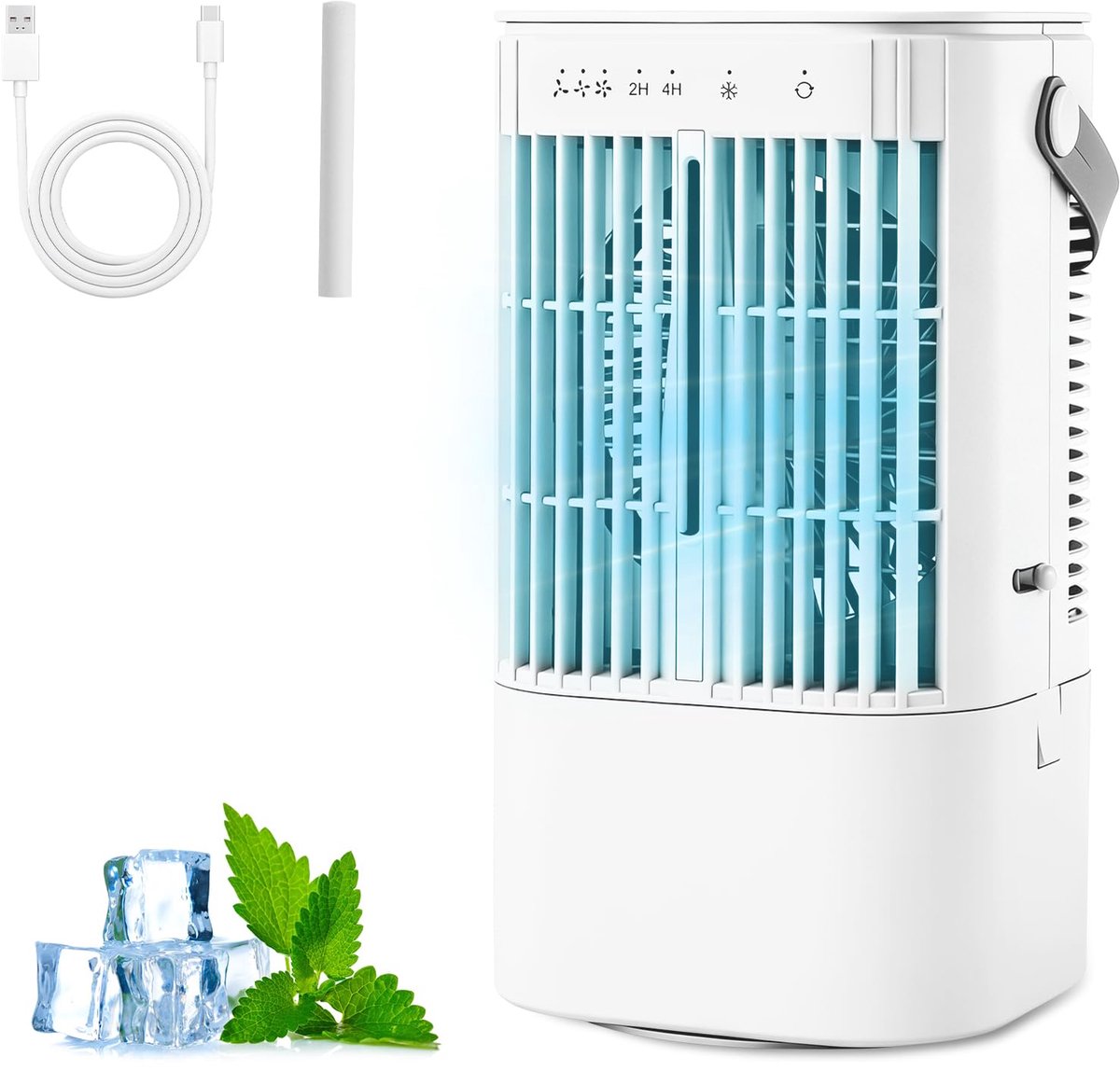 SnelShoppen - Mobiele Airconditioning 900 ml Watertank, Ventilator met 2/4-Uurs Timer, 3 Windsnelheden, Sproeifunctie en 7 Kleuren Licht - Mini Luchtk
