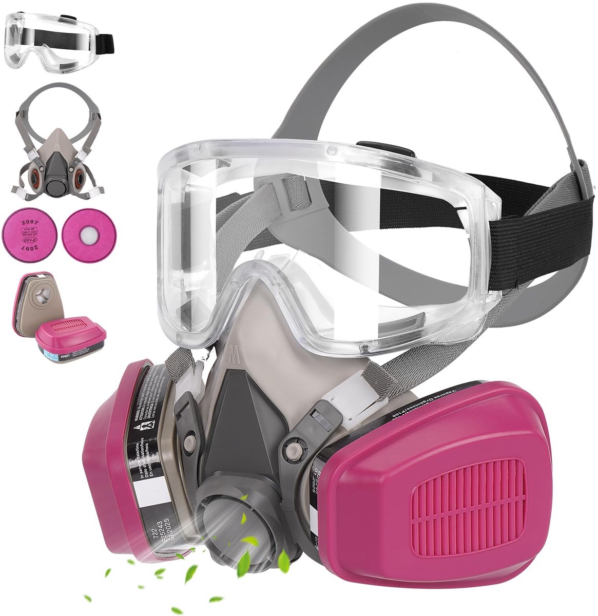 SnelShoppen - Herbruikbaar Ademmasker met 60921 & 2097 Filter, Gasmasker, Stoffilter en Veiligheidsbril voor Lakken, Fijnstof, Bouwwerkzaamheden, Lass