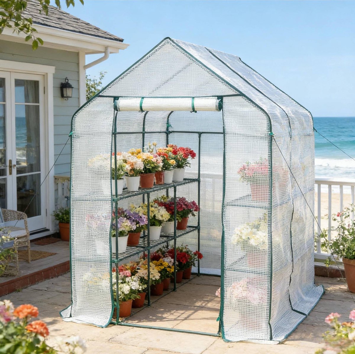 FloraGrace Tomatenkas - Ruim En Stevig - 143 x 215 x 195 cm - Staal En Kunststof - Wit - Voor Moestuin En Kweek