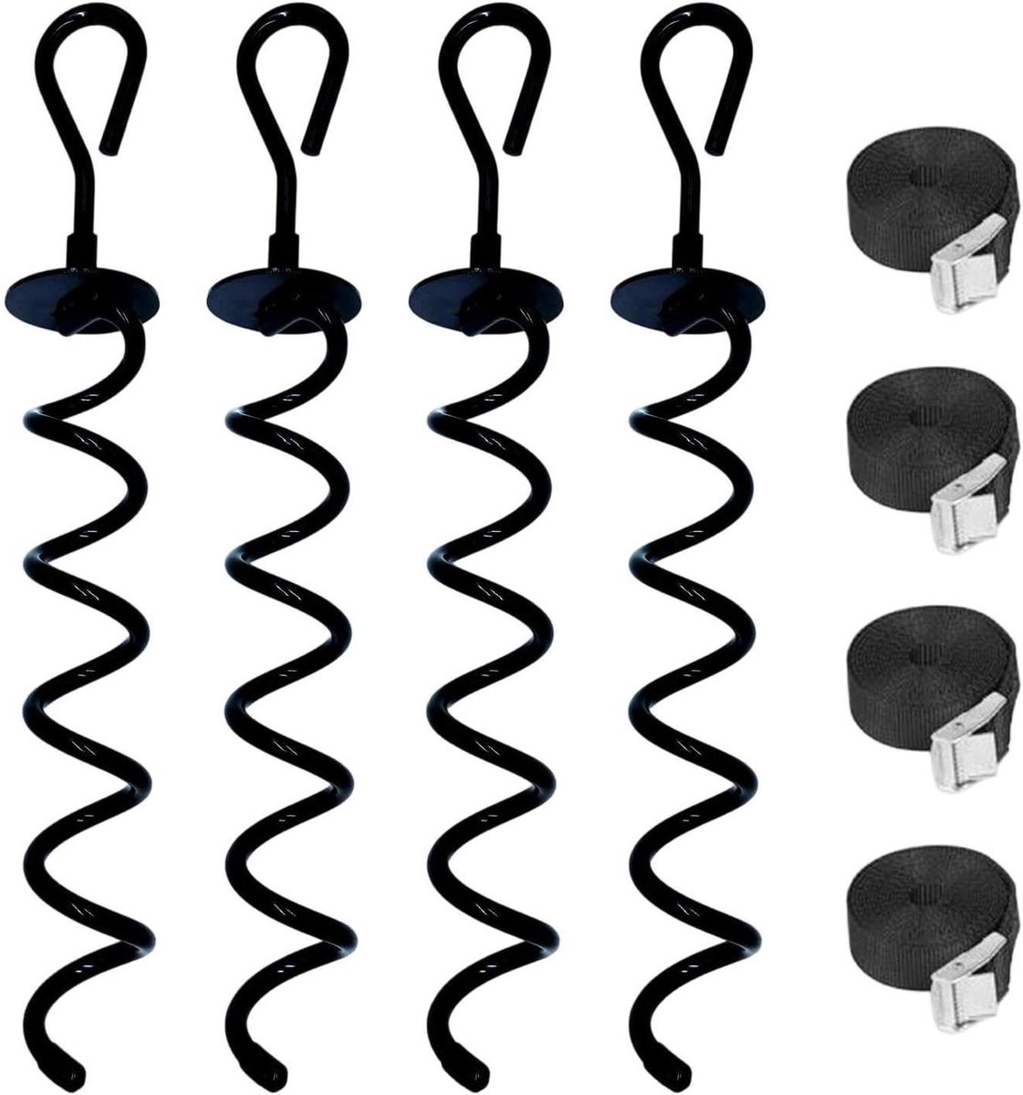 Grondankers Set - Haringen Tentpennen - Buiten Bevestigen - Roestvrij Staal Coating - 4 stuks 38 cm - Zwart