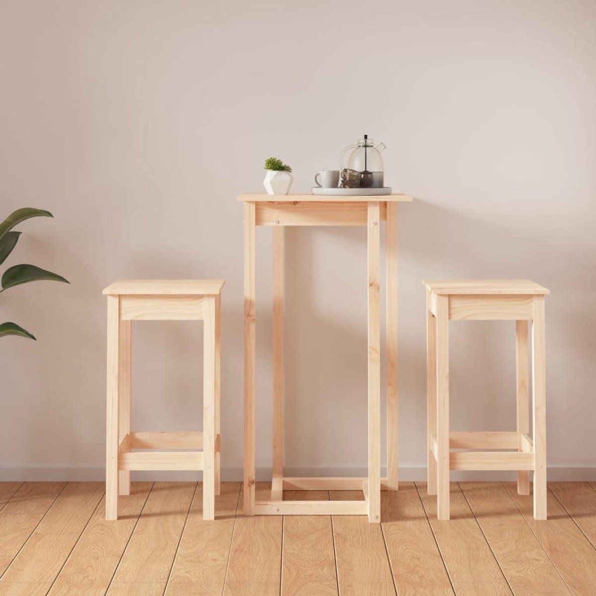 Houten Barset - Barkrukken Set - Gezellig Borrelen - Massief Grenenhout - 60 x 60 x 110 cm - Naturel