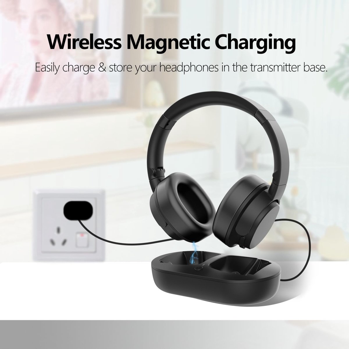 SnelShoppen - Draadloze TV-hoofdtelefoon voor Senioren met Zenderoplaadstation, Bluetooth Hoofdtelefoon zonder Audiovertraging, Plug and Play, Perfect