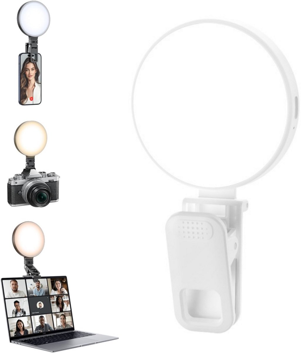 longziming -Selfie Lampje voor Telefoon – LED Ringlamp met Clip – 3 Lichtkleuren 2700K-6500K – Draagbare Fill Light voor Selfies, Video's en Live Streaming – 1 Stuk