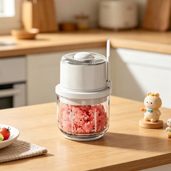 Knoflook Hakker - Mini Keukenmachine - Snel Ingrediënten Snijden - Draadloos Werken - 350 ml Capaciteit - Wit — afbeelding 2