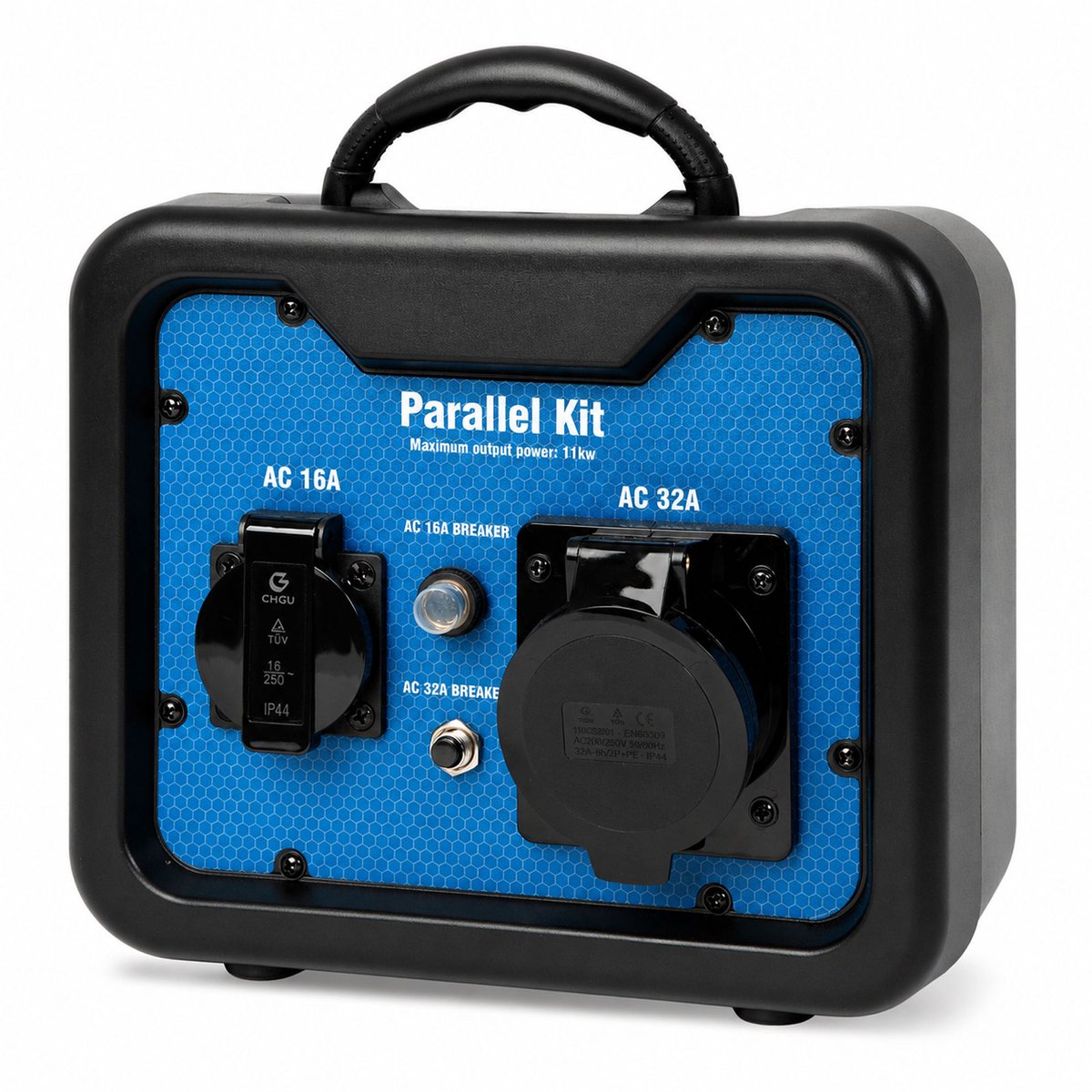 EBERTH Parallelkit voor omvormergeneratoren, parallelbedrijf van 2 generatoren, systeemvermogen tot 6650 W, 230 V-stopcontact 32 A en 16 A, 1,3 kg