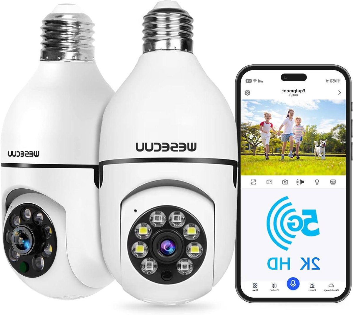 Draadloze Beveiligingscamera's - Spotcamera Buiten - Huisbewaking - 2K Kleuren Nachtzicht - 2 stuks - Wit