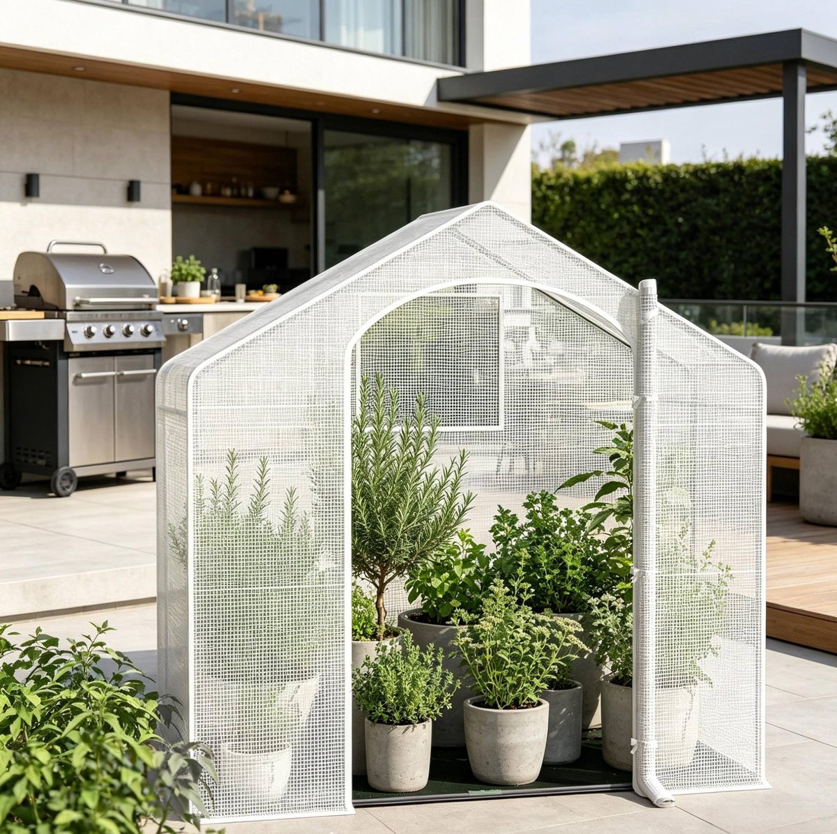 HAUSS SPOLE Kas – Foliekas Met Ritssluitingsdeur En Oprolbaar Raam – 200 x 80 x 200 cm – Polyetheen En Staal – Wit – Voor Terras En Tuin