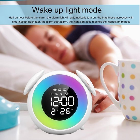 Digitale Muziekwekker - Wake-up Light - Natuurlijk Wakker Worden - Gekleurde Lichteffecten - 17 x 16 x 9 cm - Regenboog — afbeelding 2