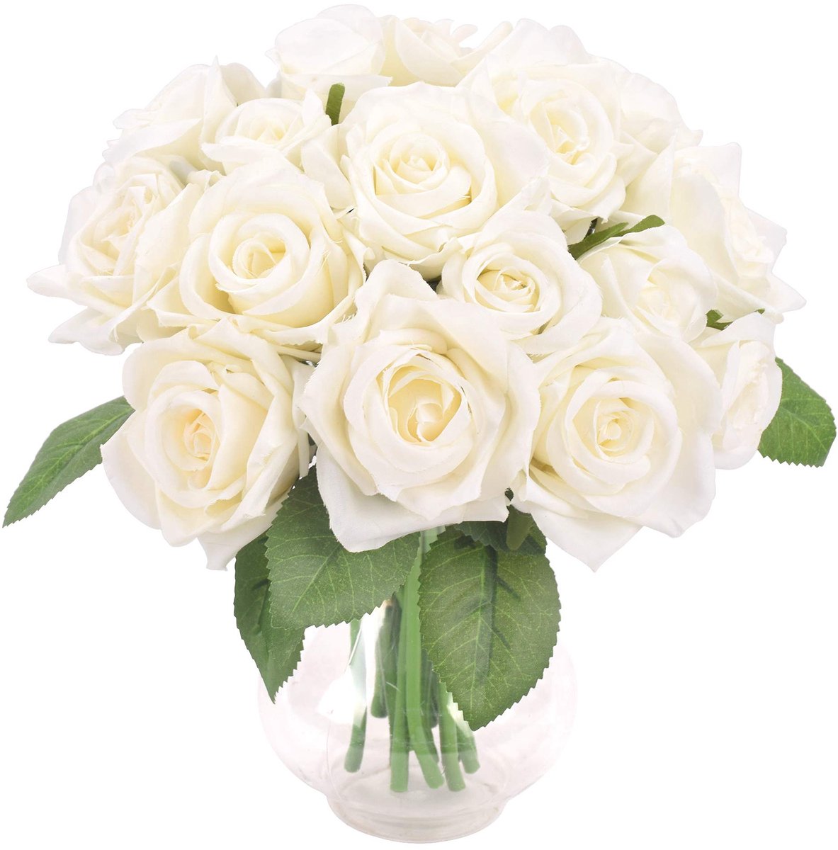 SnelShoppen - Famibay Kunstbloem Boeket - Witte Zijde Rozen - Perfect voor Bruiloft, Huisdecoratie en Feestelijkheden - 2 Stuks