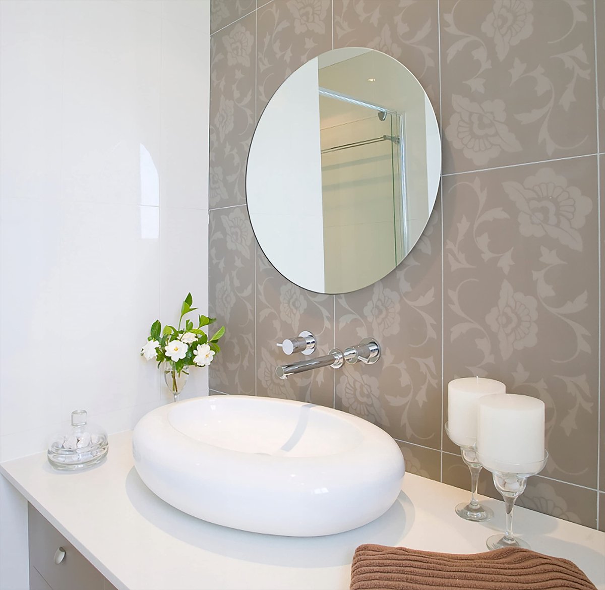 SnelShoppen - Ronde Spiegel, Frameloze Wandspiegel, Badkamerspiegel 90 cm Diameter, Geschikt voor Kamer en Badkamer, Modern Design, Ideaal voor Thuisg