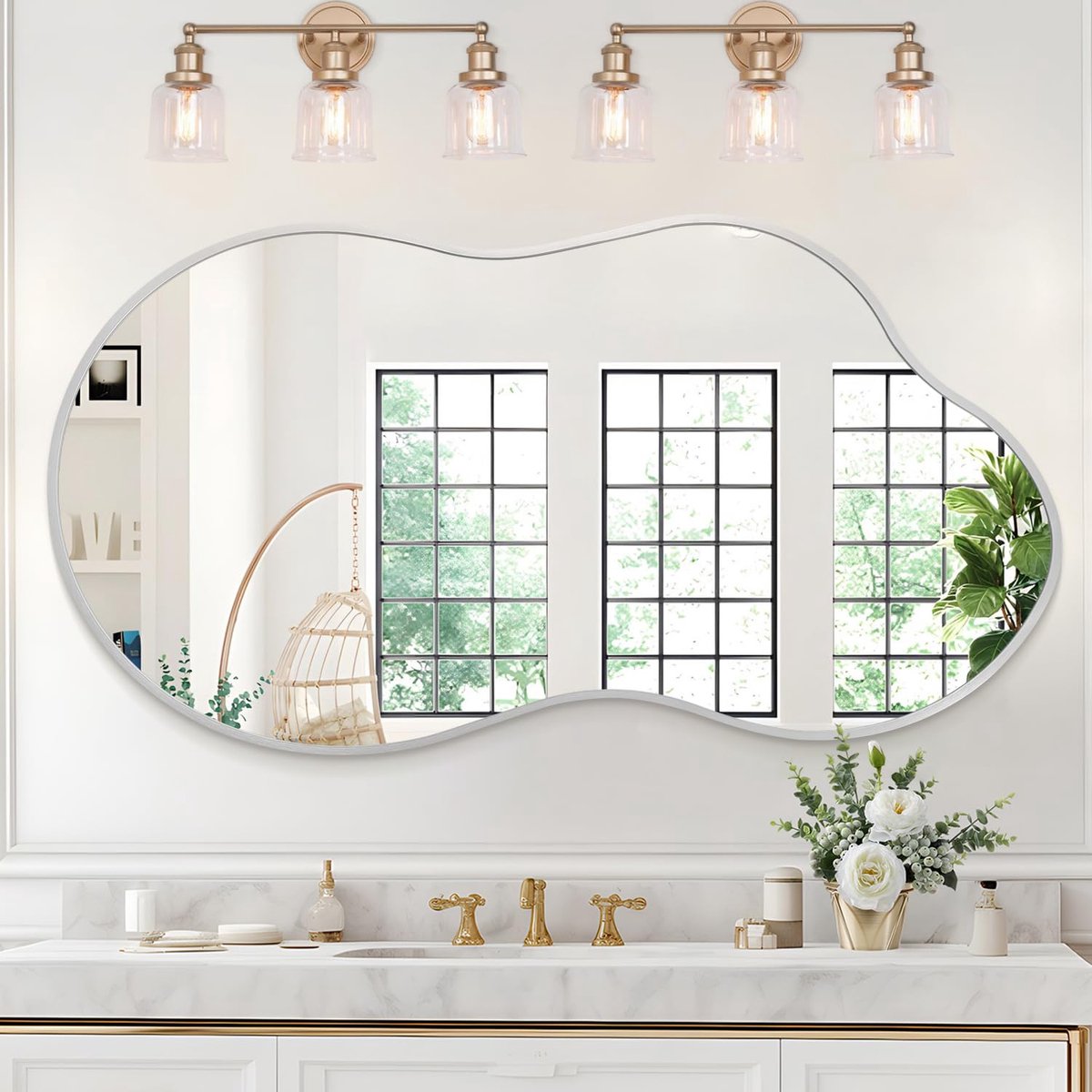 SnelShoppen - Wandspiegel Grote Badkamer 50x90 cm - Onregelmatig Geborsteld Metalen Frame - Zilveren Wandgemonteerde Ijdelheid Spiegel voor Woonkamer,