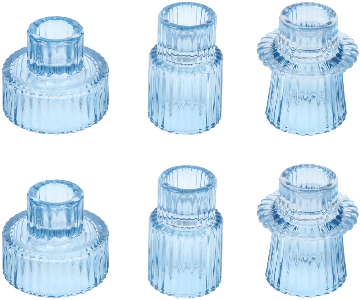 SnelShoppen - Glazen Kandelaar Set van 6 - 2-in-1 Theelichthouder en Kaarsenhouder - Taps Toelopend Design - Blauw - Perfect voor Diner, Bruiloft, Ver