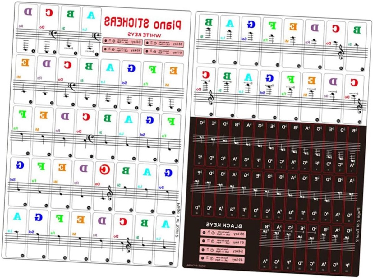 Pianostickers Toetsenbord - Orgelstickers Key Stickers - Piano Leren - Duidelijk Gedrukt - 4 x 1.55 cm - Diverse Kleuren