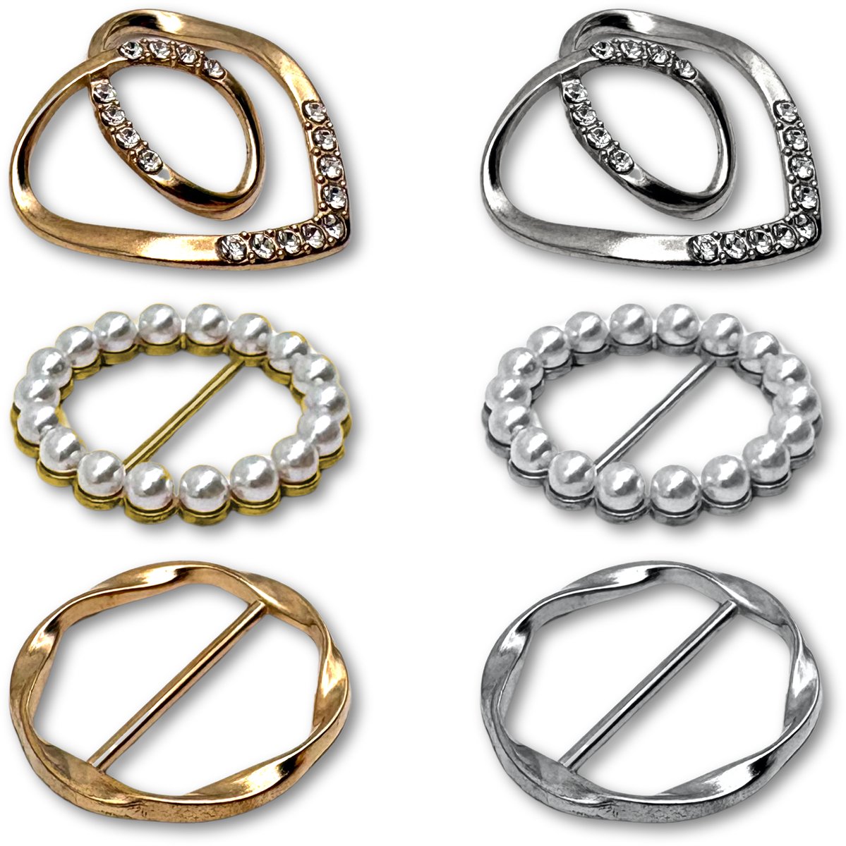 Purepeak Sjaalring Set 6 Stuks - Sjaalklem - Sjaalclip - Goud - Zilver