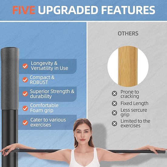 Yoga Stick - Stretch Bar - Mobiliteit Verbeteren - Verstelbare Lengte - 42 cm - Niet gespecificeerd — afbeelding 2