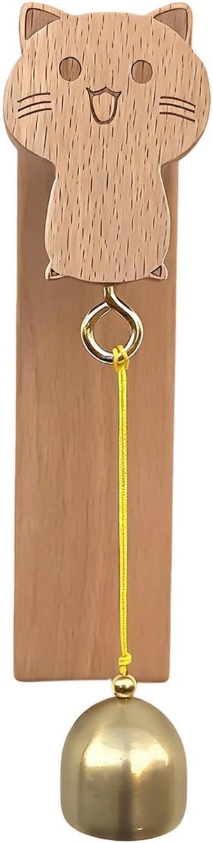 Houten Deurbel - Kat Decoratie - Winkels Versieren - Gereedschapsloze Installatie - 18x7x4 cm - Houtkleur