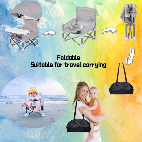 Opvouwbare babybooster stoel eetkamerstoel reizen draagbare peuter kinderstoel met afneembaar dienblad voor binnen buiten open zitten opvouwbare booster voeding/campingstoel voor baby — afbeelding 3