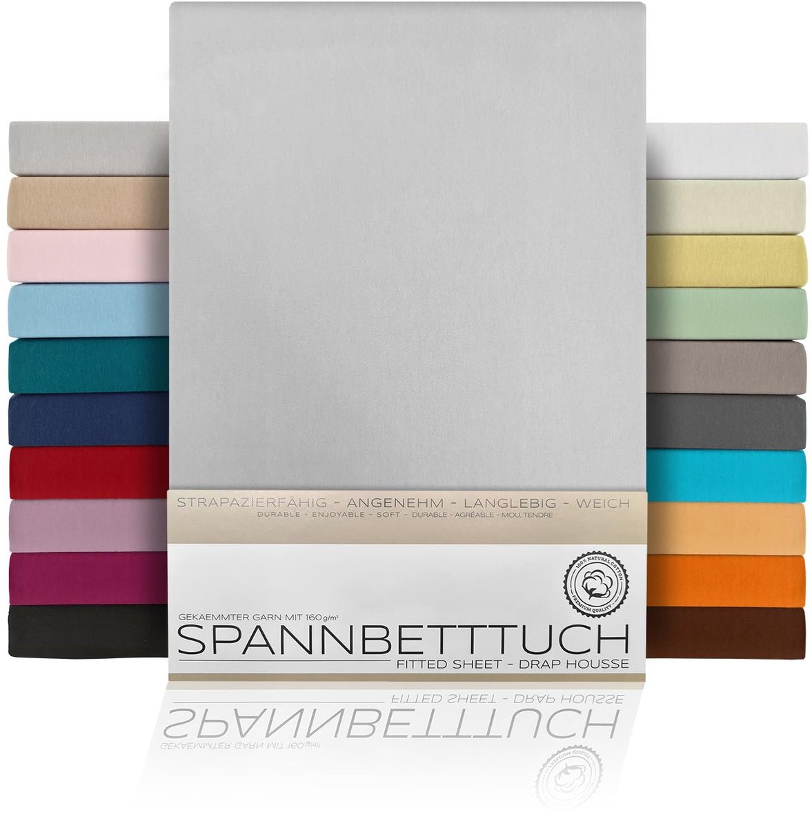 SnelShoppen - Premium Jersey Hoeslaken van Gekamd Katoen - 160 g/m² - Lichtgrijs - 140 x 200 x 15 cm - Perfect voor Bedden, Kamers en Logies