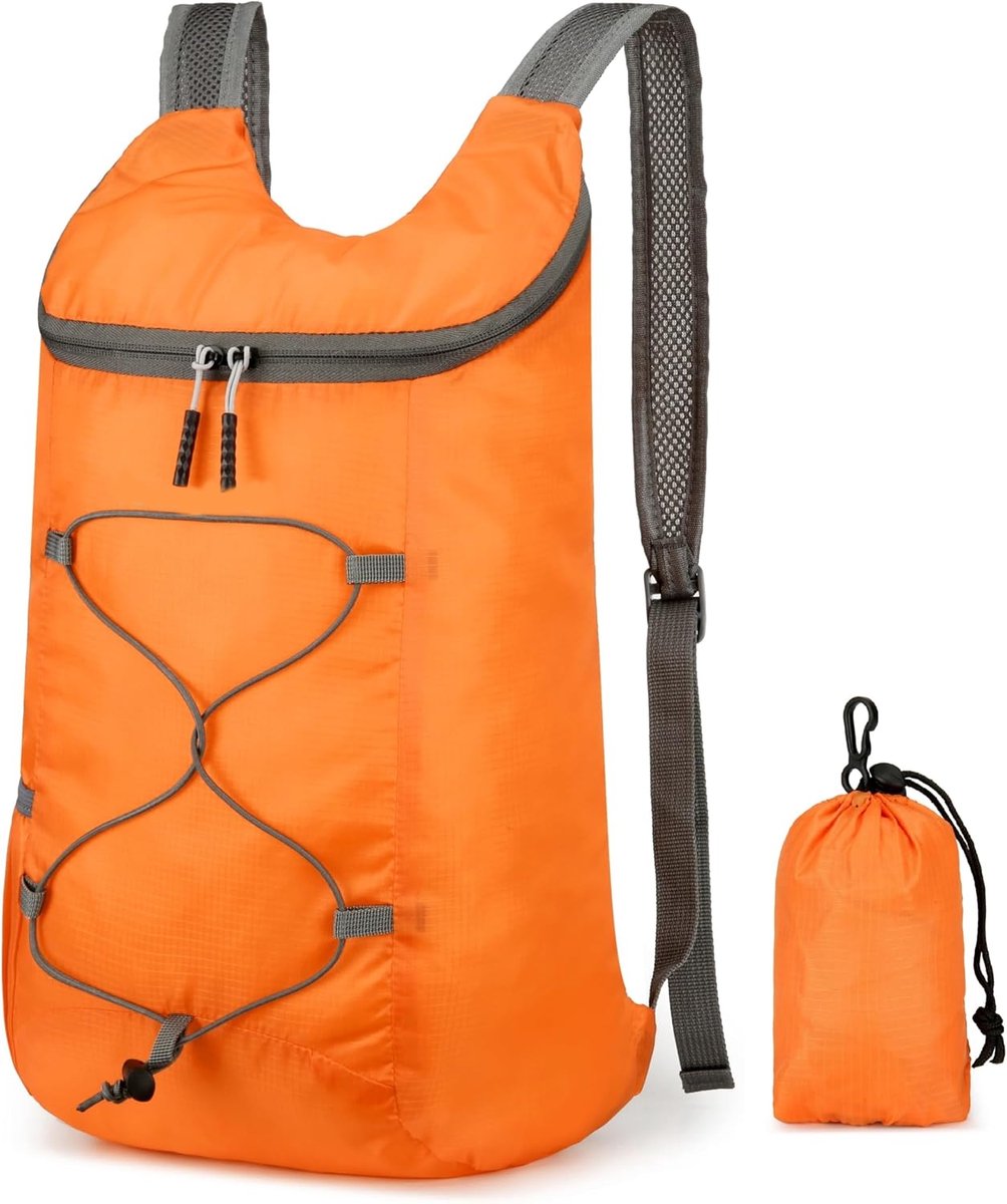 KZQ Opvouwbare wandelrugzak 16 liter - Lichtgewicht en waterafstotend - Perfect voor reizen gym en dagelijks gebruik - Oranje