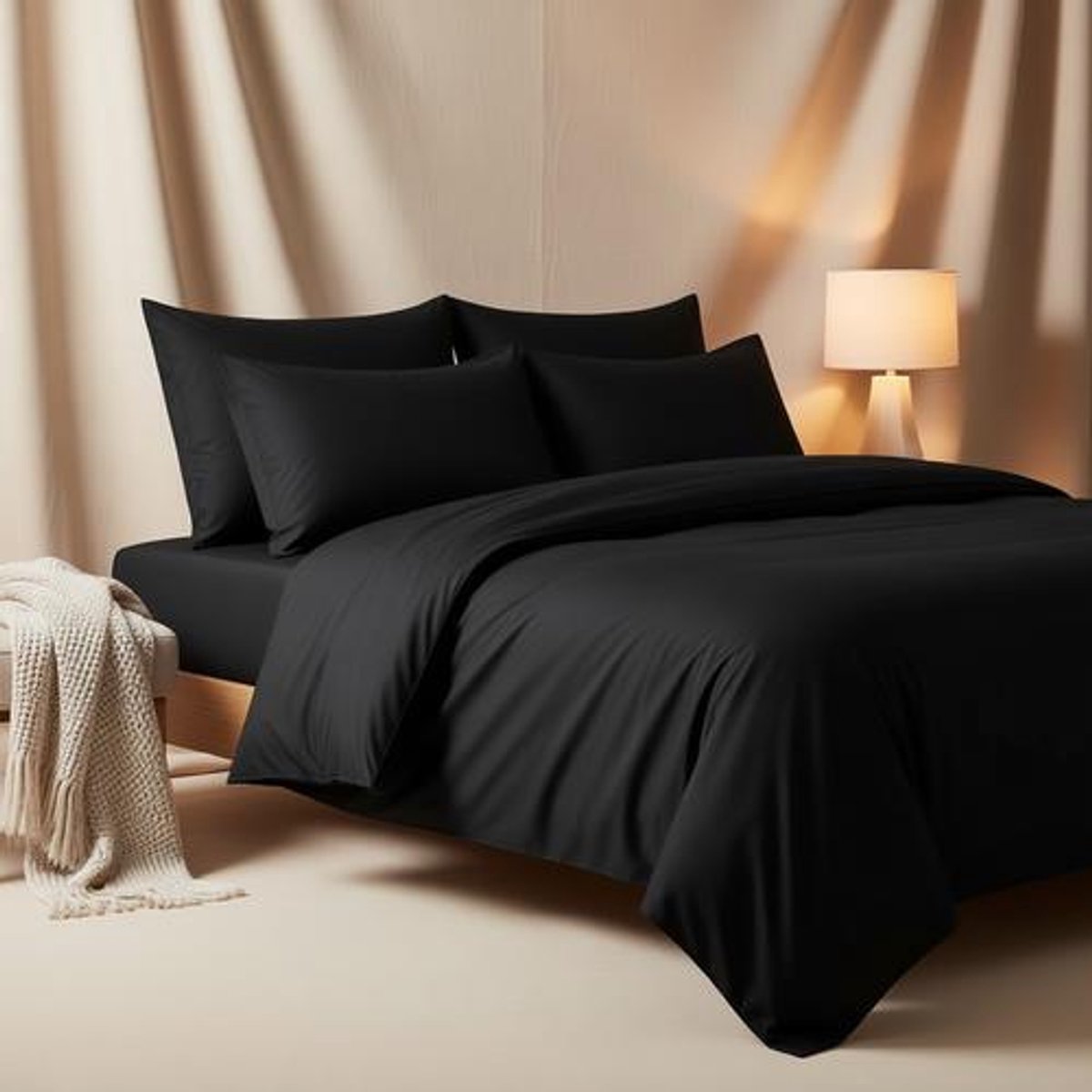 Arvion 3-delige dekbedovertrekset - dekbedovertrek 240x220 cm, 2 kussenslopen 65x65 cm - zachte ademende microvezel polyester - ritssluiting en hoekbandjes - OEKO-TEX - Zwart