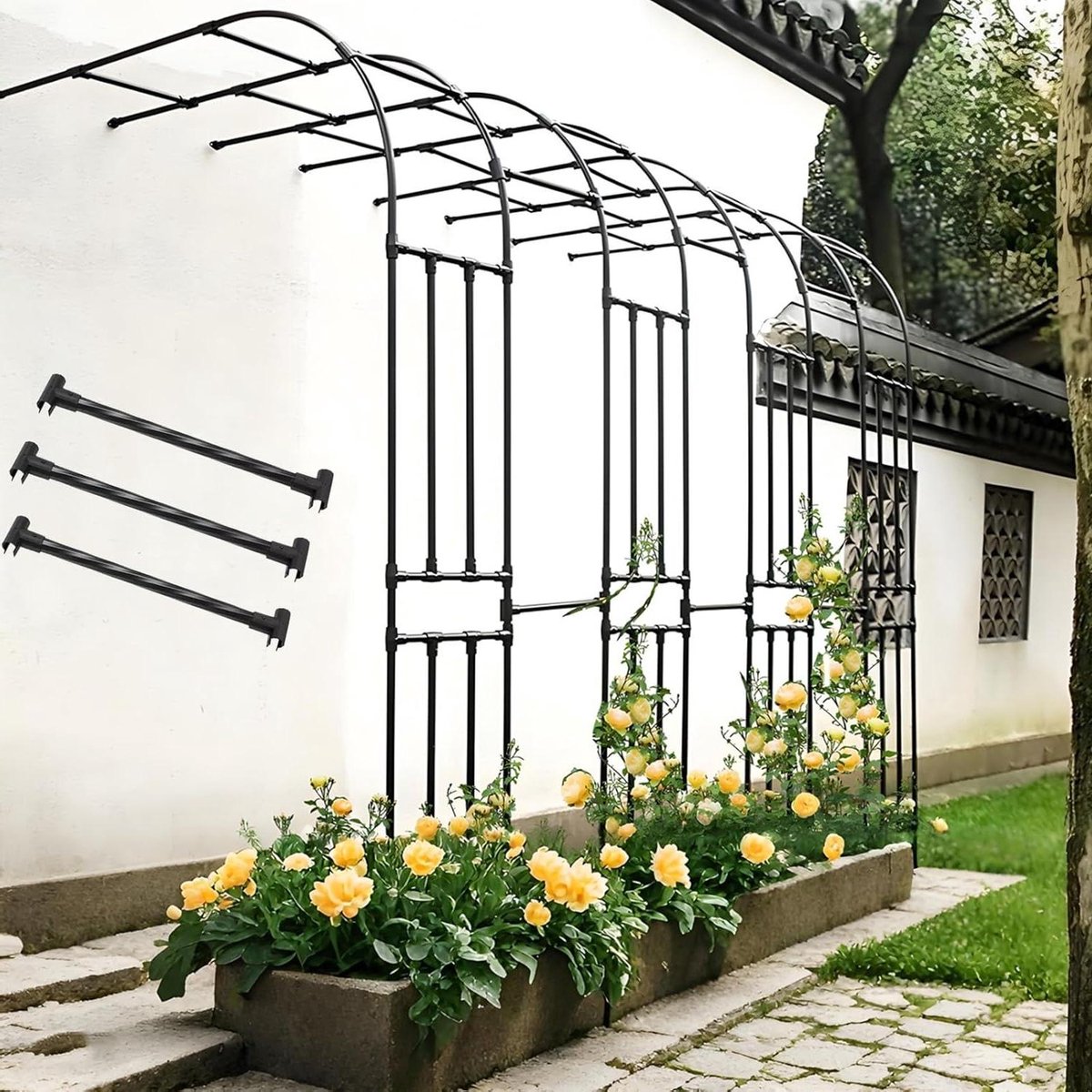 Tuinboog Pergola - Rozenboog Prieel - Planten Ondersteunen - Gegalvaniseerd Staal - B 220 x H 240 cm - Zwart
