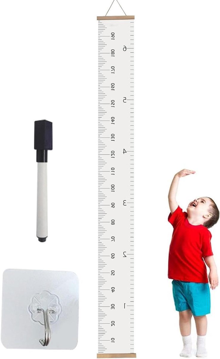 Hoogtegroeiliniaal - Kindergroeimeter Meetlint - Groei Meten - Duurzaam Canvas Materiaal - 21 x 200 cm - Basismodel