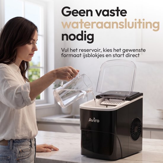 Aviro Ijsblokjesmachine XL - 2L - Met IJsschep - IJsblokjesmaker - 16KG / 24U - Zelfreinigingsfunctie - Zwart van Aviro — afbeelding 3