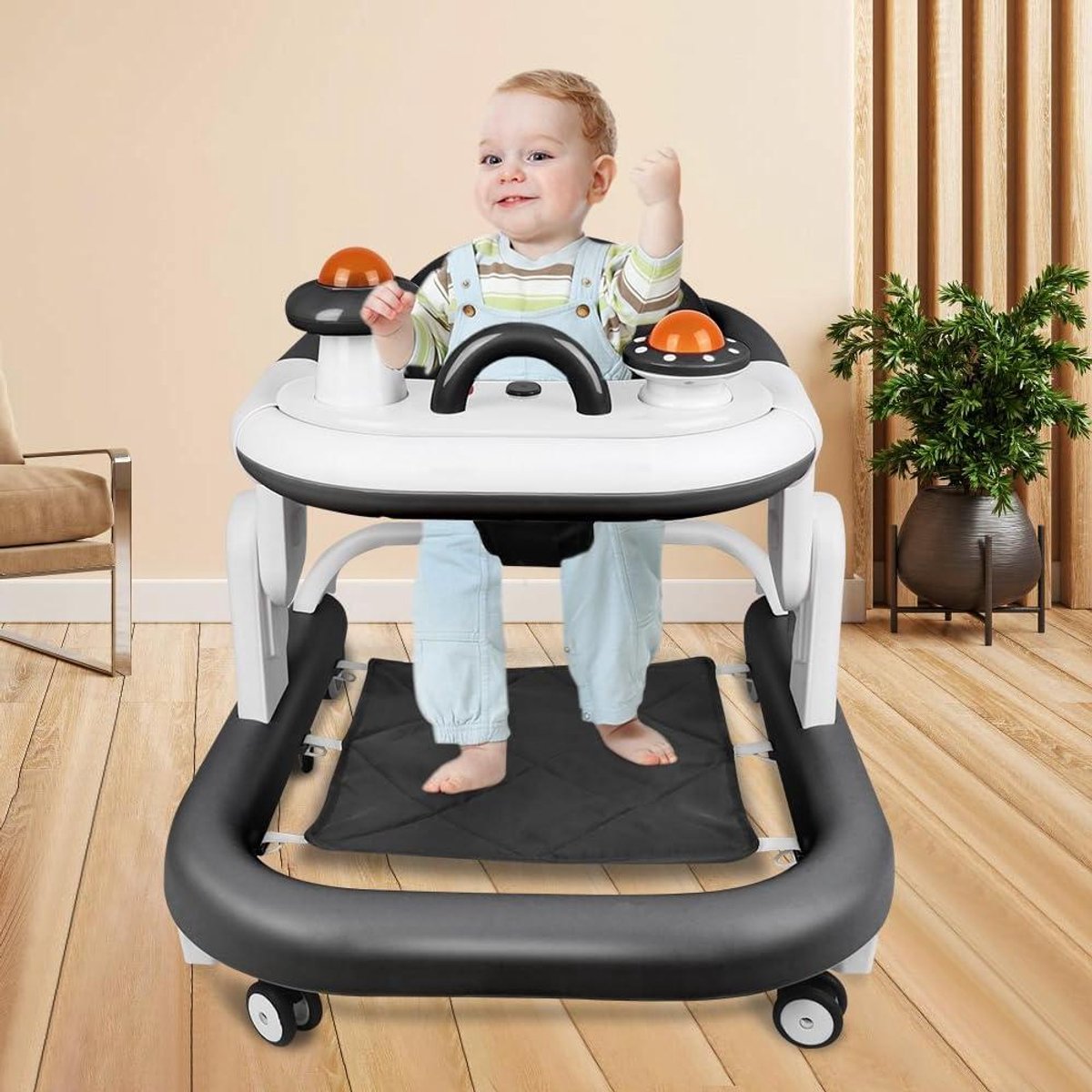 Loopwagen Baby - Loopstoel Peuter - Leren Lopen - 3-in-1 Multifunctioneel - 67 x 57 x 46 cm - Zwart
