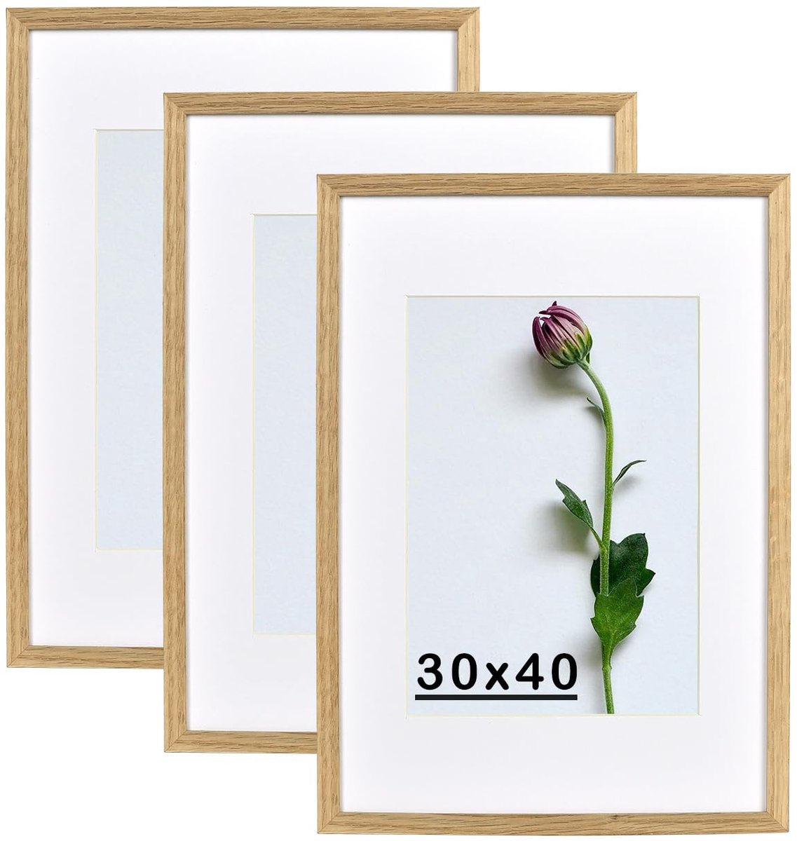 SnelShoppen - Atryinous Fotolijst 30x40cm Houten Lijst met Passe-Partouts voor DIN A4 21x30 cm - Set van 3 Moderne Foto-Eiken Lijsten voor Posters, Co