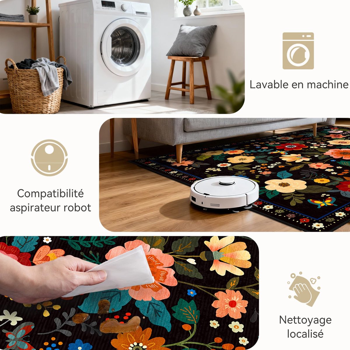SnelShoppen - Tapijtloper Flur 60x300cm, Vintage Bloemenpatroon Kortfluweel, Antislip Keukenloper, Wasbaar Vloerkleed voor Keuken, Entree, Woonkamer e