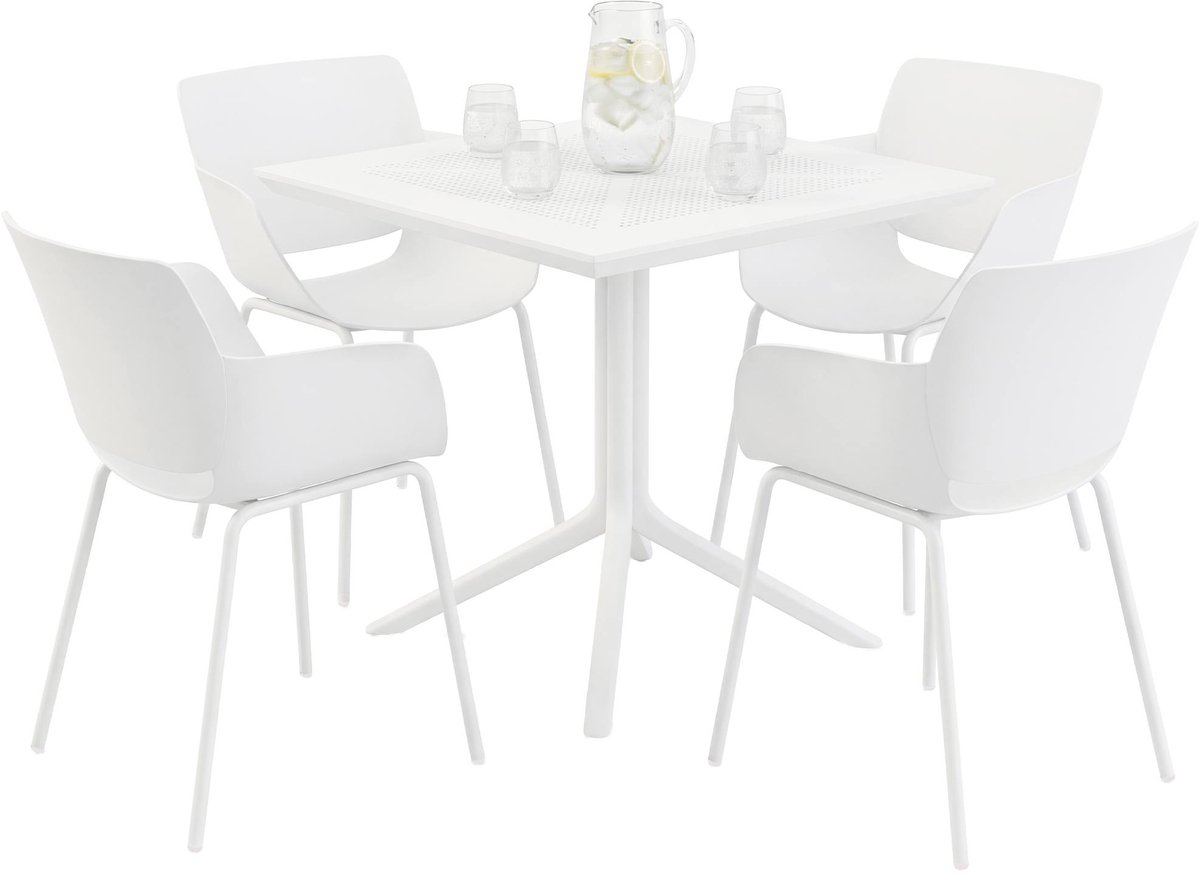 CLP Lirra tuinset 5-delig - 4 stoelen en tafel 80 x 80 cm - Weerbestendig - wit