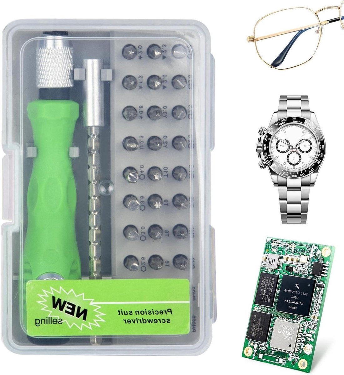Precisie Schroevendraaierset - Gereedschapskit Reparatie Toolset - Elektronica Repareren - 32 Precisie Bits - Compact Formaat - Grijs