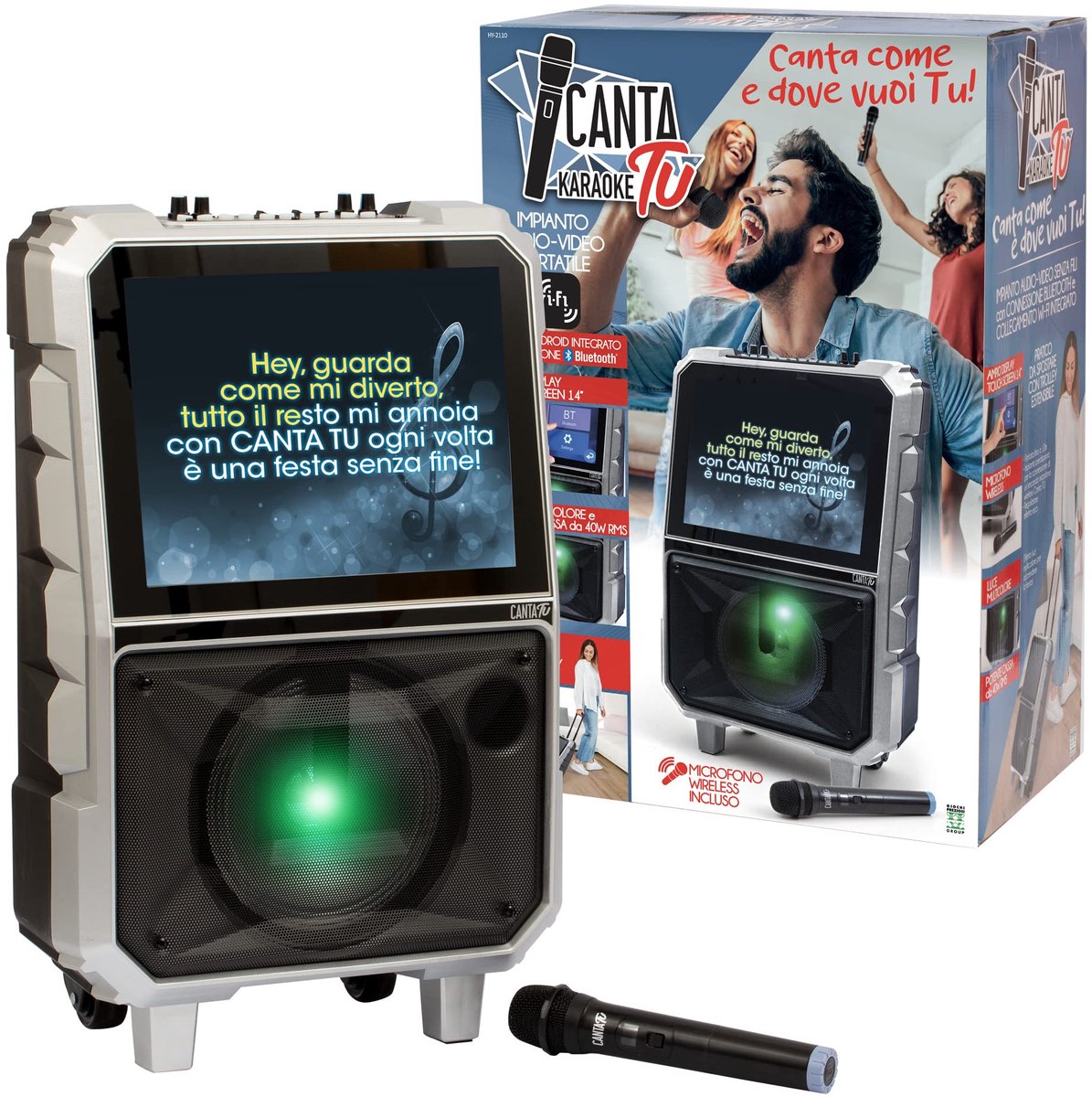 SnelShoppen - Canta Tu Karaoke 2022, Professioneel Draagbaar Audio-Videosysteem met 14 Inch Touchscreen, Wifi-Microfoon, 40W RMS Luidspreker voor Fees